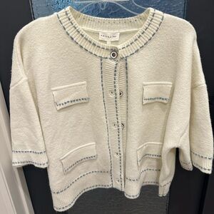 NWT Entro Cream Blue Stitch Cardigan – Size Large